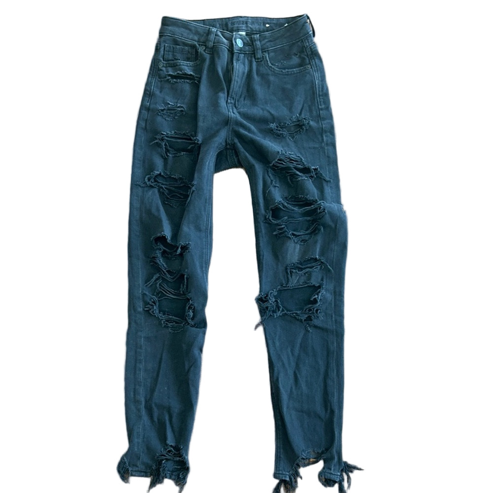 American Eagle: STRIGID: Black MOM High Rise Destroyed: size 00